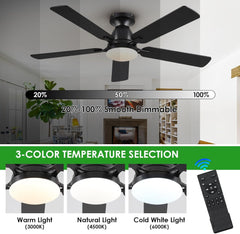 Ceiling Fans with Lights- 52" Low Profile Indoor Ceiling Fan with