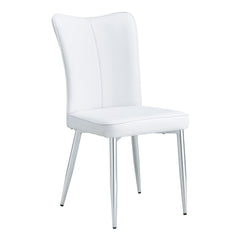 Modern Minimalist Dining Chairs Set with White PU Seats and Silver