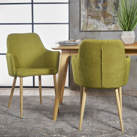 Classic Twist Dining Chair Set with Contoured Support in Green Fabric