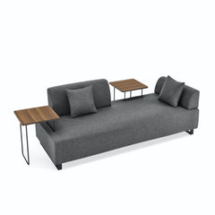 Linen Fabric 3 Seat Sofa with Two End Tables and Two Pillows,