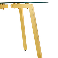 Modern Luxurious Round Tempered Glass Dining Table with Gold 7-Shaped
