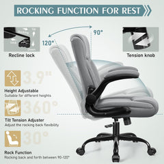 Leather Office Chair, PU Home Computer Desk Chairs with Ergonomic Back