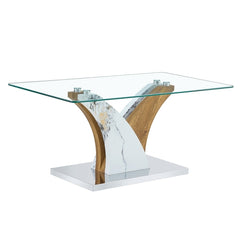 Modern Rectangular Coffee Table with Tempered Glass Top and Artistic