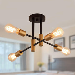 Black Gold Sputnik Chandelier: Modern Industrial Ceiling Light
