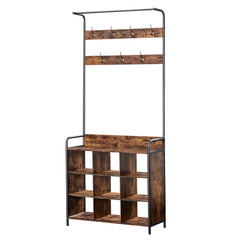 Coat Rack, Hall Tree with Shoe Rack for Entryway, 3-in-1 Entryway Coat