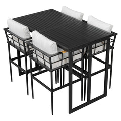 Iron Outdoor Dining Set with Acacia Wood Armrest Suitable For Patio,