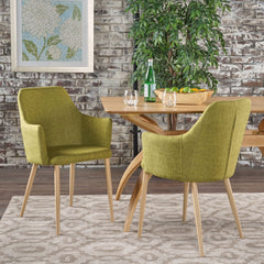 Classic Twist Dining Chair Set with Contoured Support in Green Fabric