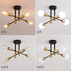 Black Gold Sputnik Chandelier: Modern Industrial Ceiling Light