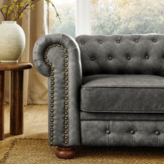 Chesterfield Sofa Tufted  Upholstered PU 3-Seater Sofa Scrolled Arms