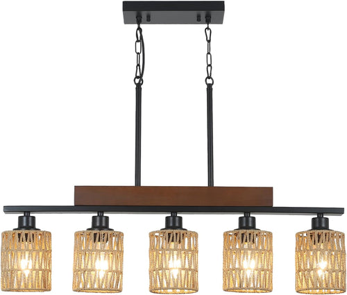 Rattan Farmhouse Chandeliers for Dining Room, Boho Kitchen Island