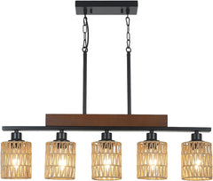 Rattan Farmhouse Chandeliers for Dining Room, Boho Kitchen Island