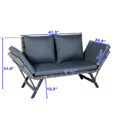 1 PCS Patio Wicker Side Foldable Bench Patio Backyard Conversation
