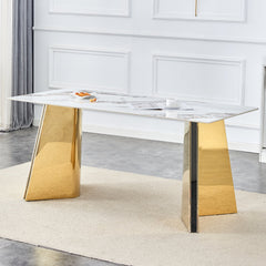The luxurious cold jade dining table , paired with electroplated