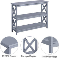 Gray 3-Tier Console Table with Storage Shelves
