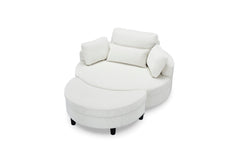 51-inch beige corduroy sofa with two throw pillows and a waist pillow