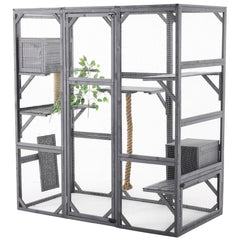 Outdoor DIY Cat House Catio with Double Enter Doors, Platforms, and