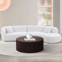 Artisanal Round MDF Coffee Table with Handcrafted Relief and Stunning