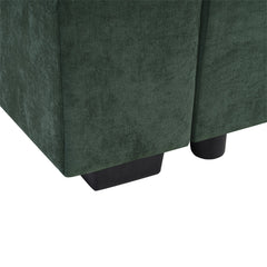 Elegant Chenille L-Shaped Sofa with Wooden Storage Compartment, Green,