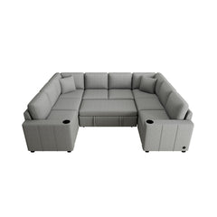 Multi-functional U-shaped Sectional Sofa Convertible Pull-out Bed Gray
