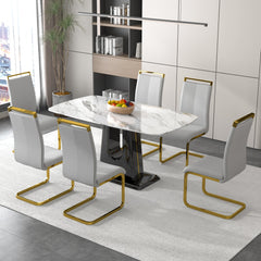 A modern, minimalist, and luxurious dining table with a white