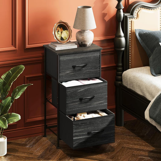 Nightstand with 3 Drawers, Fabric Dresser, Organizer Unit, Storage