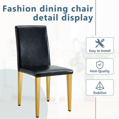 Modern Dining Chairs Set of 2 with Black PU Leather and Golden Metal