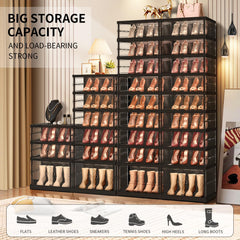 6 Tier Foldable Shoe Rack For Closet Entryway 6-12 Pairs Stackable Clear Shoe Storage Boxes With Lids Shoes Shelf With Door