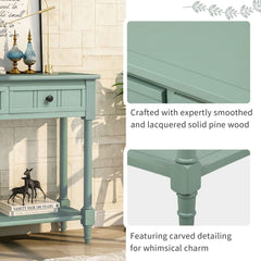 Rustic Green Console Table with Storage Drawers