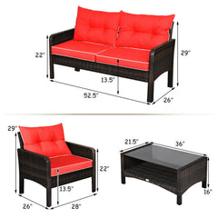 4 Pieces Patio Rattan Sofa Set Free-Combination with Cushion and