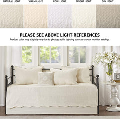 Madison Park Tuscany Daybed Cover Set-Trendy Damask Quilting With Scalloped Edges All Season Luxury Bedding With Bedskirt,