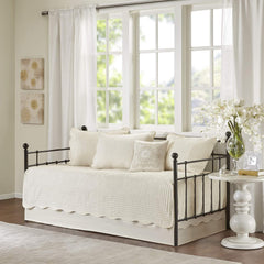 Madison Park Tuscany Daybed Cover Set-Trendy Damask Quilting With Scalloped Edges All Season Luxury Bedding With Bedskirt,
