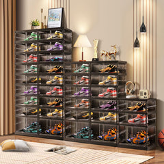 6 Tier Foldable Shoe Rack For Closet Entryway 6-12 Pairs Stackable Clear Shoe Storage Boxes With Lids Shoes Shelf With Door