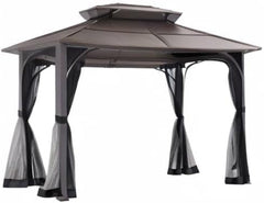 10x12 Hardtop Gazebo Steel Frame Netting Brown
