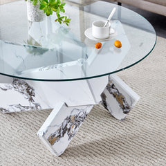 Modern Round Glass Coffee Table with Tempered Glass Countertop and