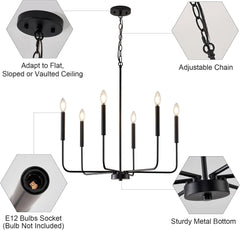 Modern Black Chandelier for Dining Room,Metal 6-Light Kitchen Light