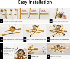 6-Light Gold Sputnik Chandelier Semi Flush Modern