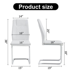 Modern Dining Chairs with Faux Leather Padded Seat, Metal Legs, White,