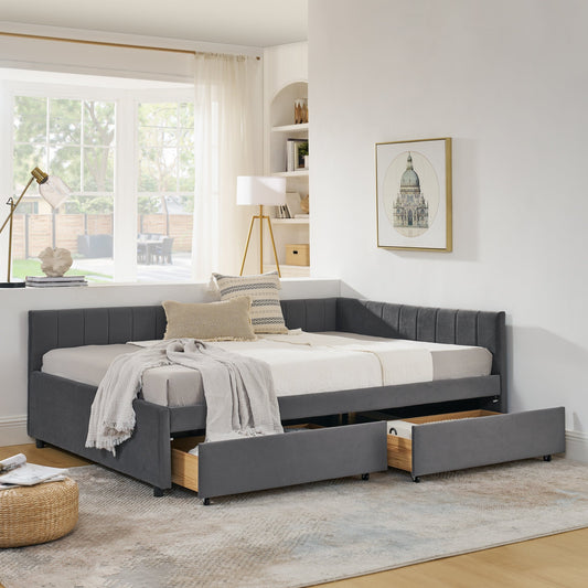 Full Size Upholstered Tufted Bed Frame with Two Drawers, Sofa Bed