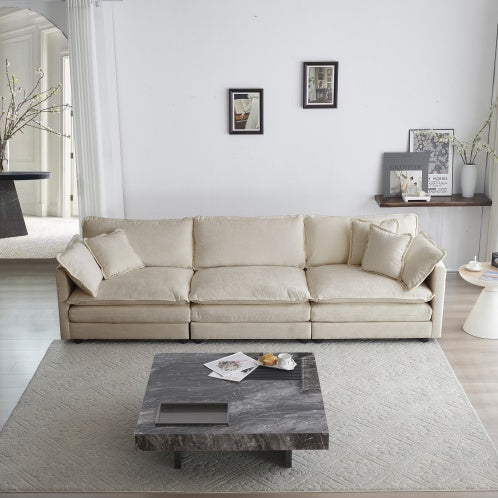 Mid-Century Modern Couch 3-Seater Sofa With 2 Armrest Pillows And 3