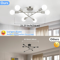 Modern Sputnik Chandelier, 6-Light Ceiling Light Fixture, Bedroom