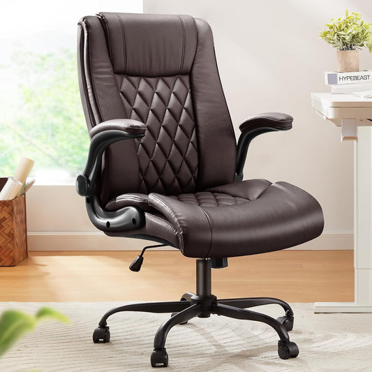 Executive Office Chair with Flip-Up Armrests,Pu Leather Ergonomic Desk