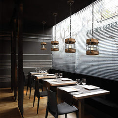 Retro Industrial Metal and Wood Chandelier 1-Light round Cage Pendant