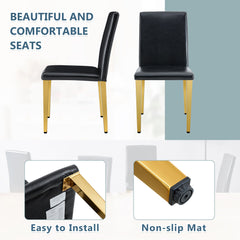 Modern Dining Chairs Set of 2 with Black PU Leather and Golden Metal