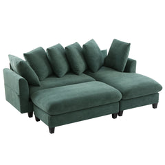 Upholstered Sectional Sofa with Movable Ottoman and Storage in Green