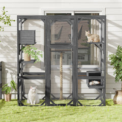Outdoor DIY Cat House Catio with Double Enter Doors, Platforms, and