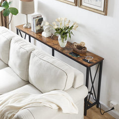 Vintage Brown Console Table with Power Ports