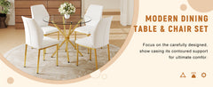 4-Piece Dining Set with 36.6'' Round Tempered Glass Table & White-Gold
