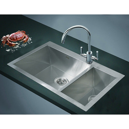 1.2mm Handmade Double Stainless Steel Sink with Waste - 745x505mm