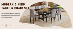 Table and chair set.71*35.4 inch Wooden And Black Spliced Dining Table