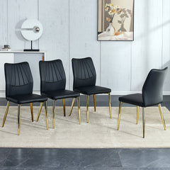 Medieval Modern Black Dining Chairs with Cushions and Golden Metal